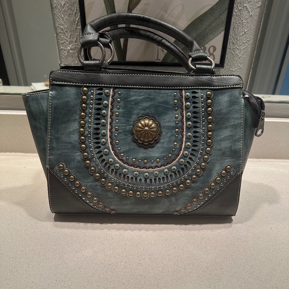Montana West Purse in Blue Gray color with its on storage bag